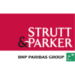 Strutt & Parker logo, a BNP Paribas Group company with a red background and white text