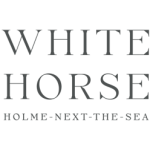 White Horse logo in bold text with Holme-next-the-Sea beneath in smaller font UK English spelling