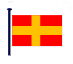 Flag of Scania with a red background featuring a central yellow cross